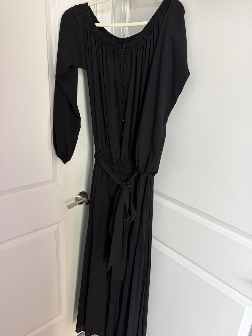 Va Va Voom Black Long Sleeve Maxi Dress with Tie Waist